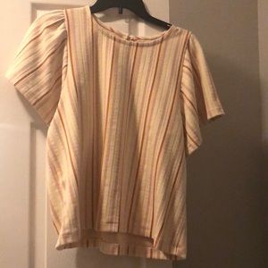 Madewell short sleeve top. Orange/yellow/off white vertical stripes.